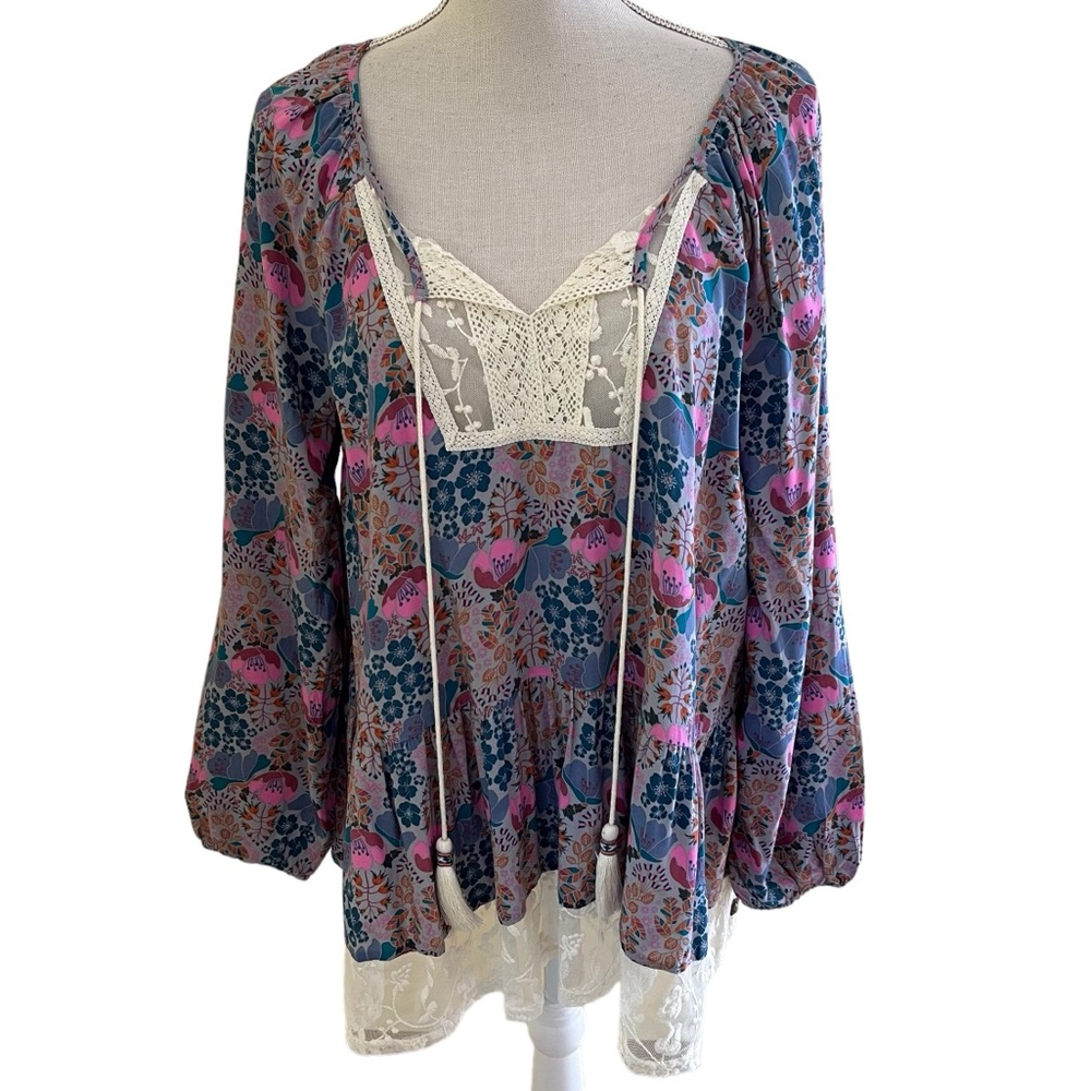 Matilda Jane Floral Make Believe Sew Perfect Lace Trimmed Blouse S